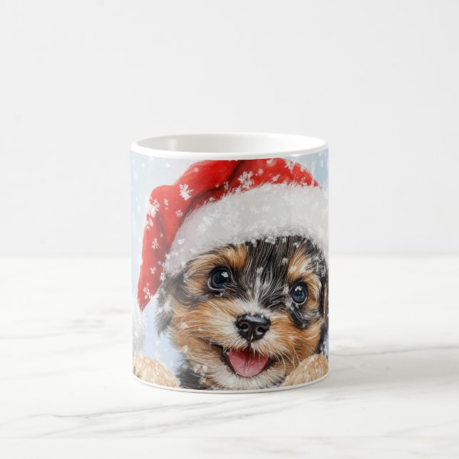 Watercolor Winter Wonderland Santa Puppy Kaffemugg (Center)