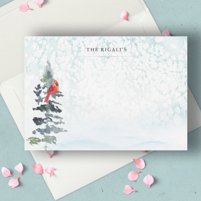 Watercolor Winter Wonderland Tack Kort (Winter notecards personalized name watercolor pine tree and snow blue)