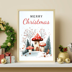 Watercolor Winter Woodland God jul Poster
