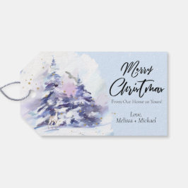 Watercolor Winter Woodland God jul Presentetikett