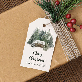 Watercolor Winter Woodland Home God jul Presentetikett