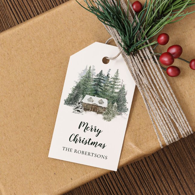Watercolor Winter Woodland Home God jul Presentetikett (Skapare uppladdad)
