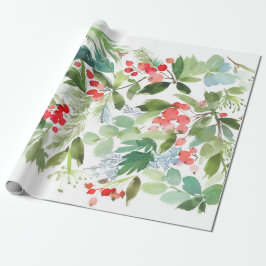 Watercolor Winterberry Holly jul Mönster Presentpapper