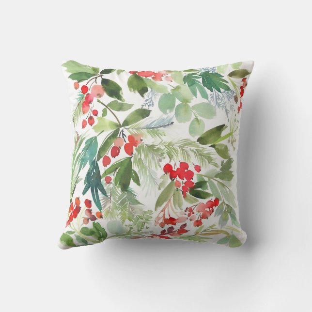 Watercolor Winterberry Holly Mönster jul Kudde (Baksida)