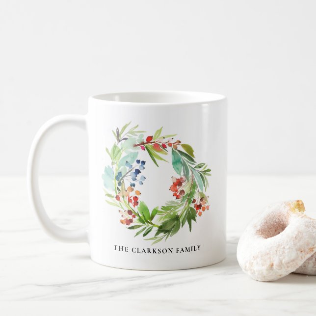 Watercolor Winterberry Holly och Juniper jul Kaffemugg (Med munk)