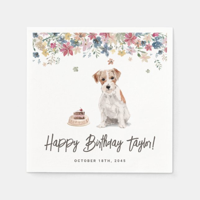 Watercolor Wire HJack Russell Hund Birthday Pappersservett (Framsidan)
