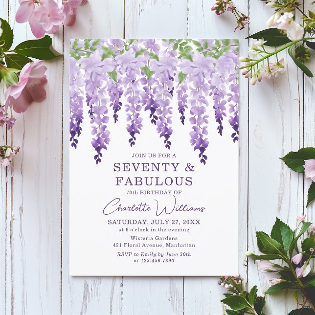 Watercolor Wisteria 70 & Fabulous Blommigt Chic Inbjudningar (Skapare uppladdad)