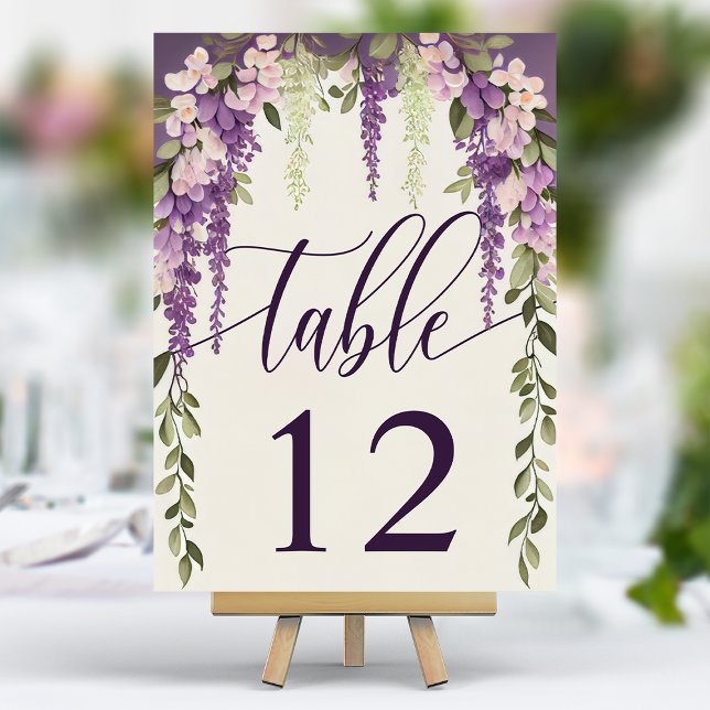 Watercolor Wisteria Blommigt Calligraphy Bröllop Bordsnummer (Skapare uppladdad)