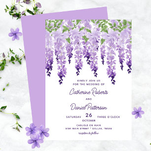 Watercolor Wisteria Blommigt Elegant Modern Bröllo Inbjudningar