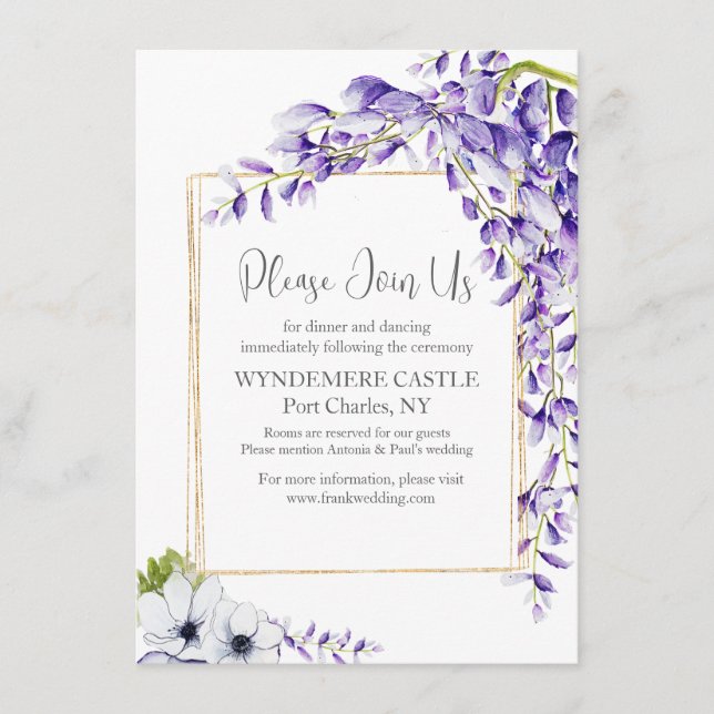 Watercolor Wisteria Blooms Bröllop Tilläggskort (Framsida)