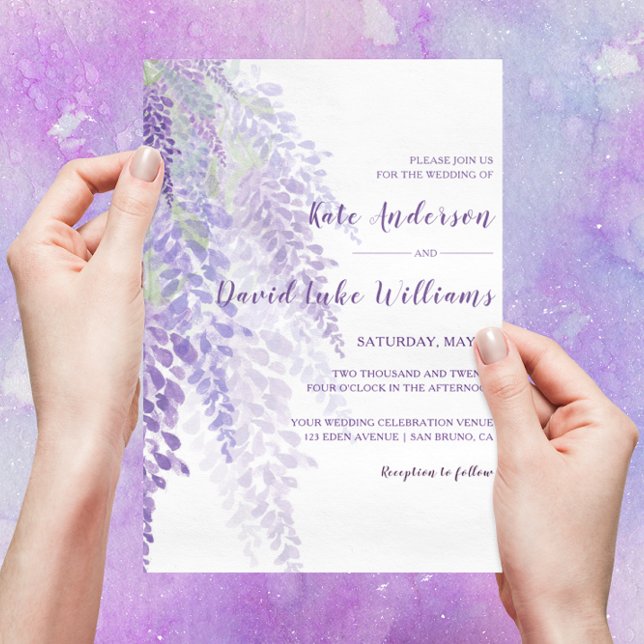 Watercolor Wisteria Blooms Romantic Bröllop Inbjudningar (Skapare uppladdad)