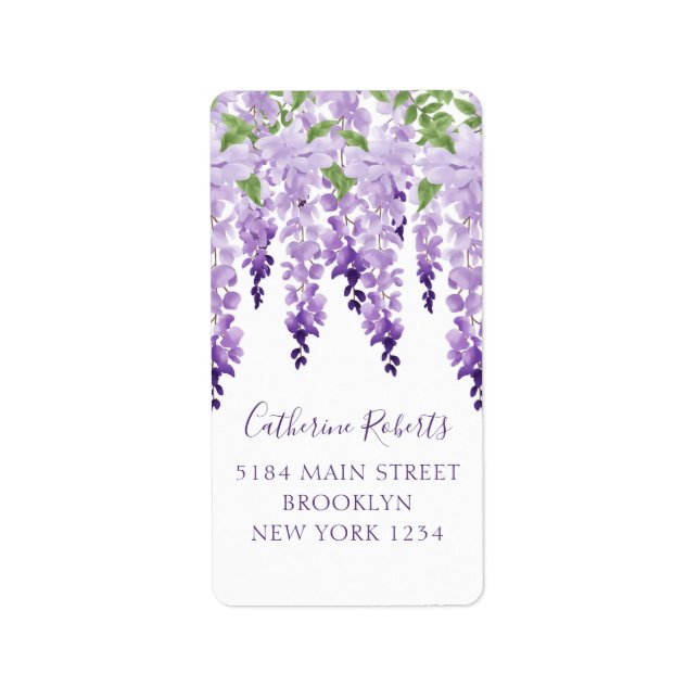 Watercolor Wisteria Bröllop Returadress Adressetikett (Framsidan)