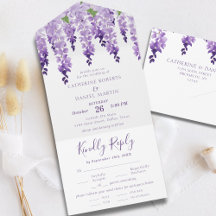 Watercolor Wisteria Lila Lilac Blommigt Bröllop