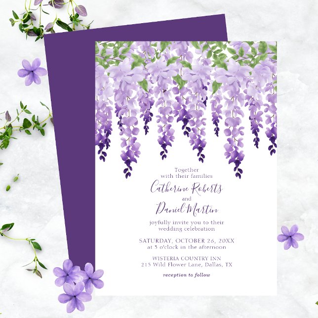 Watercolor Wisteria Lila Lilac Blommigt Bröllop Inbjudningar (Skapare uppladdad)