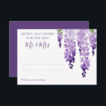 Watercolor Wisteria Lila Lilac Blommigt Bröllop Rådkort<br><div class="desc">Watercolor Wisteria Lila Lilac Blommigt Bröllop Advice Cards har elegant vattenfärgsblommor i mjuk lavender och lila med grönt löv på vit bakgrund med utrymme för dina gäster att lägga till "Råd och önskemål för den nya Mr & Mrs.". Perfekt för bröllop, möhippa eller bachelorettfest. Anpassa genom att redigera texten i...</div>
