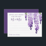 Watercolor Wisteria Lila Lilac Blommigt Bröllop Rådkort<br><div class="desc">Watercolor Wisteria Lila Lilac Blommigt Bröllop Advice Cards har elegant vattenfärgsblommor i mjuk lavender och lila med grönt löv på vit bakgrund med utrymme för dina gäster att lägga till "Råd och önskemål för den nya Mr & Mrs.". Perfekt för bröllop, möhippa eller bachelorettfest. Anpassa genom att redigera texten i...</div>
