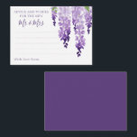 Watercolor Wisteria Lila Lilac Blommigt Bröllop Rådkort<br><div class="desc">Watercolor Wisteria Lila Lilac Blommigt Bröllop Advice Cards har elegant vattenfärgsblommor i mjuk lavender och lila med grönt löv på vit bakgrund med utrymme för dina gäster att lägga till "Råd och önskemål för den nya Mr & Mrs.". Perfekt för bröllop, möhippa eller bachelorettfest. Anpassa genom att redigera texten i...</div>