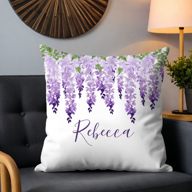 Watercolor Wisteria Personlig Namn Kudde (Skapare uppladdad)