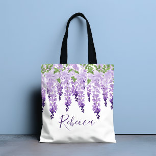 Watercolor Wisteria Personlig Namn Tygkasse