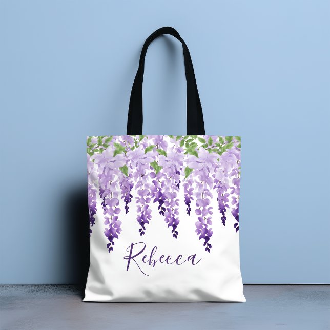 Watercolor Wisteria Personlig Namn Tygkasse (Skapare uppladdad)