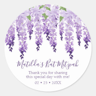 Watercolor Wisteria Tack BAT MITZVAH Runt Klistermärke