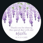 Watercolor Wisteria Tack | BAT MITZVAH Runt Klistermärke<br><div class="desc">Den här designen har elegant vattenfärgsblommor i mjuk lavender och lila med grönt löv på vit bakgrund med ditt Bat mitzvah tackmeddelande och datumet nedan. Anpassa genom att redigera texten i textrutorna. Designad för dig av Evco Studio www.zazzle.com/store/evcostudio #mitzvah #batmitzvah #eventplanner #mazeltov #jewant #mitzvahswag #party ##jeönsklife #bröllop #kosher #mitzvahlife #corporateevents...</div>