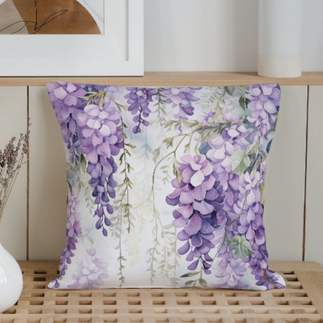 Watercolor Wisteria Whispers Kudde (Skapare uppladdad)