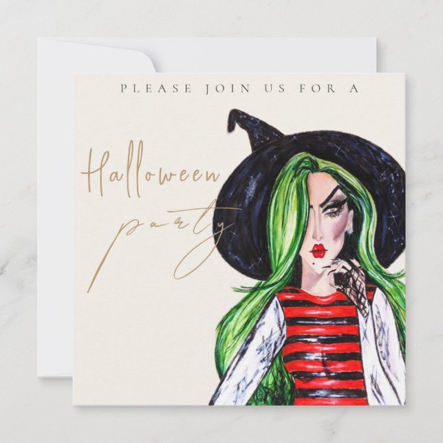 Watercolor Witch Adult Halloween Party Invitation Inbjudningar (Framsida)