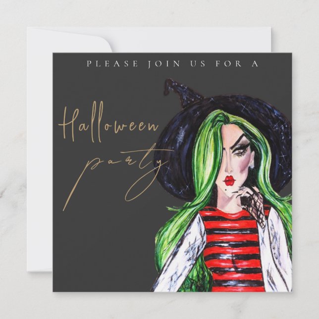 Watercolor Witch Adult Halloween Party Invitation Inbjudningar (Framsida)