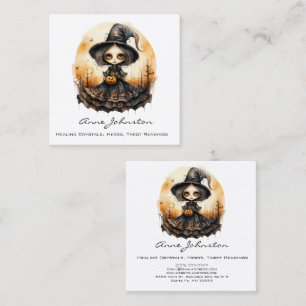 Watercolor Witch Doll Halloween Fyrkantigt Visitkort