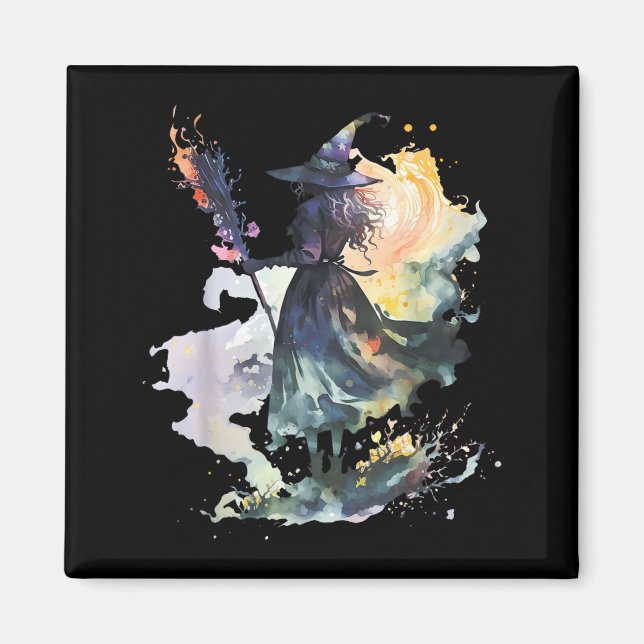 Watercolor Witch Halloween Fall Autumn Art Paintin Magnet (Framsidan)
