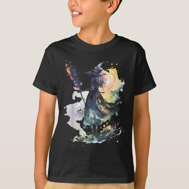 Watercolor Witch Halloween Fall Autumn Art Paintin T Shirt (Framsida)