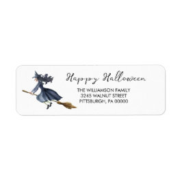 Watercolor Witch Halloween Returadress Etikett