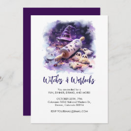 Watercolor Witch hatt med rullstift, Halloween Inbjudningar