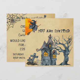 Watercolor Witches Goblins Halloween Costume Party Inbjudningar