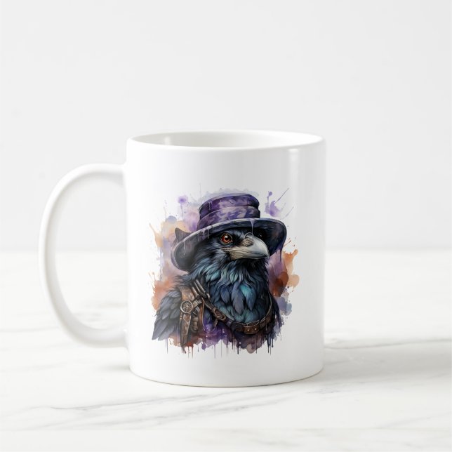 Watercolor Wizard Raven Bird Kaffemugg (Vänster)
