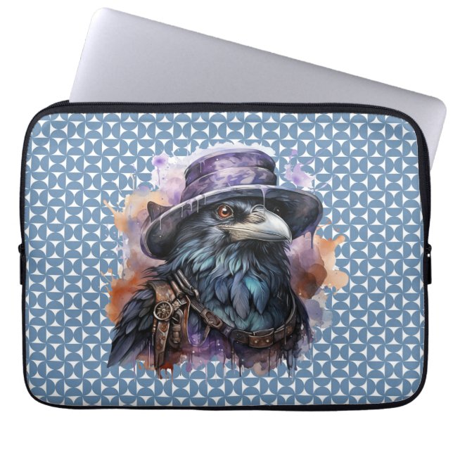 Watercolor Wizard Raven Bird Laptop Fodral (Framsidan)