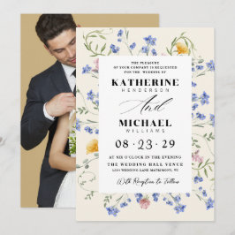 Watercolor Wldflowers Meadow & Add Photo Wedding Inbjudningar