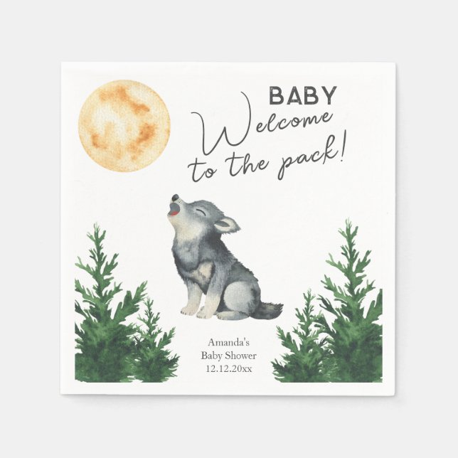 Watercolor Wolf Baby Shower  Pappersservett (Framsidan)