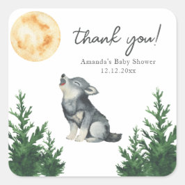 Watercolor Wolf Baby Shower Thank you Fyrkantigt Klistermärke