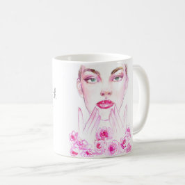 Watercolor woman and roses beauty salon branding kaffemugg