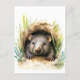 Watercolor Wombat Peeking från Burrow Vykort