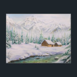 Watercolor Wood Houses och Gräs Träd i Snö Vykort<br><div class="desc">Vatercolor Wood Houses och Gräs Träd i Snö vykort</div>