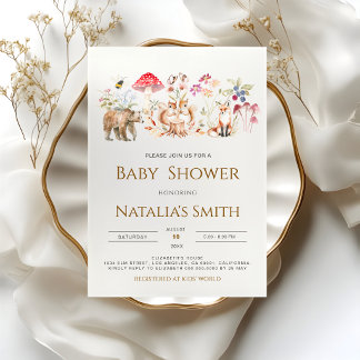 Watercolor Woodland All-in-One QR-kod Baby Shower- Inbjudningar