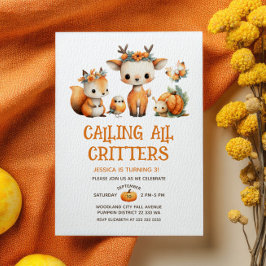 Watercolor Woodland Animals Fall Kids' Birthday Inbjudningar