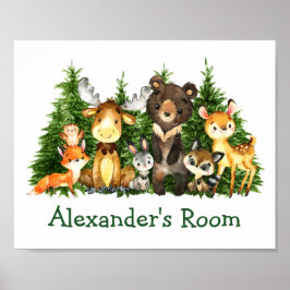 Watercolor Woodland Animals Forest Träd Poster
