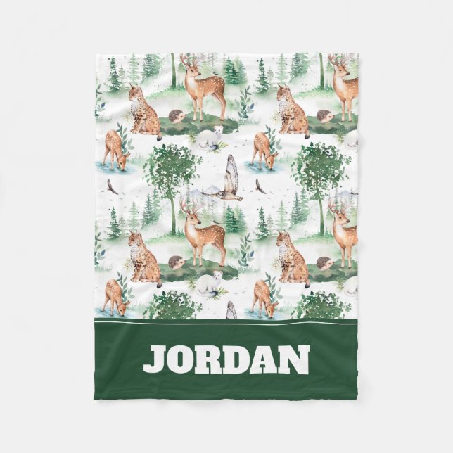 Watercolor Woodland Baby djur Mönster Fleecefilt (Framsidan)