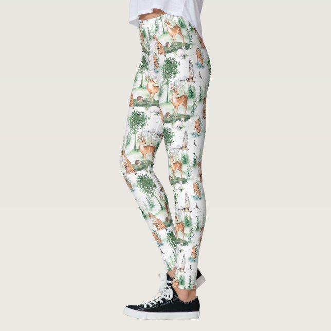Watercolor Woodland Baby djur Mönster Leggings (Vänster)