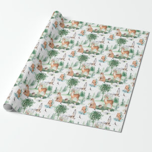 Watercolor Woodland Baby djur Mönster Presentpapper