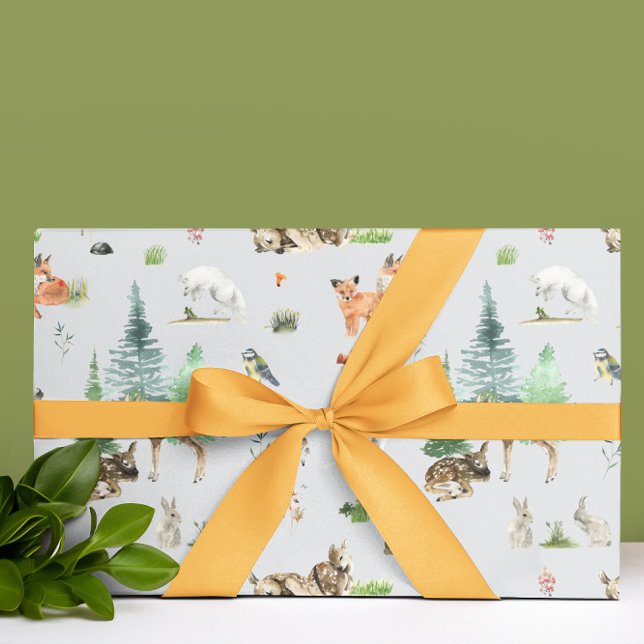Watercolor Woodland Baby djur Shower Presentpapper (Skapare uppladdad)